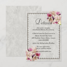 Cartão De Informações Detalhes do Casamento de White Lily Floral Marble