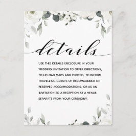 Cartão De Informações Detalhes do Casamento de White Peony Greenery