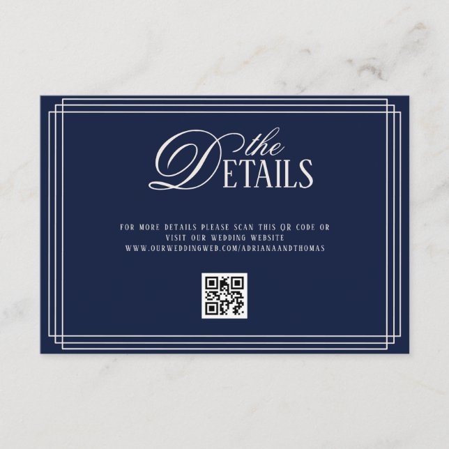 Cartão De Informações Detalhes do Casamento Deep Blue Old Money (Frente)