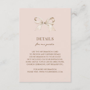 Cartão De Informações Detalhes do Casamento do Arco Coquette Cor-de-Rosa