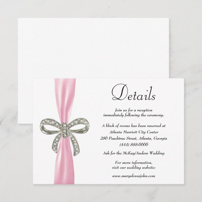 Cartão De Informações Detalhes do Casamento do Arco Diamante de Fita Ros (Frente/Verso)