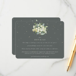 Cartão De Informações Detalhes do Casamento do Buquê Verde Snowberry+Euc