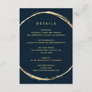 Cartão De Informações Detalhes do Casamento do Círculo Dourado Azul Mar