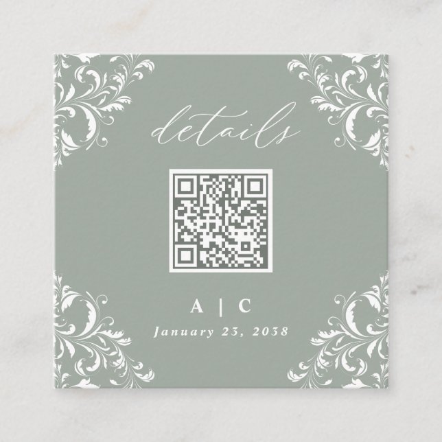 Cartão De Informações Detalhes do Casamento do Código QR Verde do Elegan (Frente)