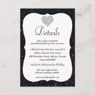 Cartão De Informações Detalhes do Casamento do Coração com Diamante Ne