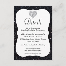 Cartão De Informações Detalhes do Casamento do Coração com Diamante Negr