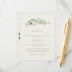 Cartão De Informações Detalhes do Casamento do Cream Snowberry+Eucalyptu