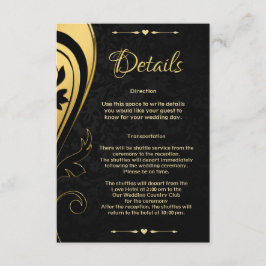 Cartão De Informações Detalhes do Casamento do Deco Negro Dourado Elegan