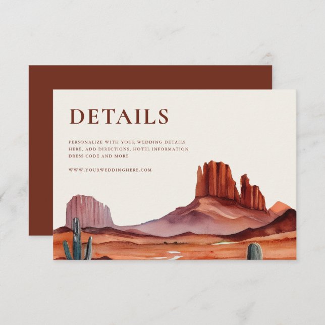 Cartão De Informações Detalhes do Casamento do Deserto de Boho Watercolo (Frente/Verso)