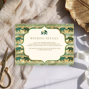 Cartão De Informações Detalhes do Casamento do Elefante Indiano Dourado