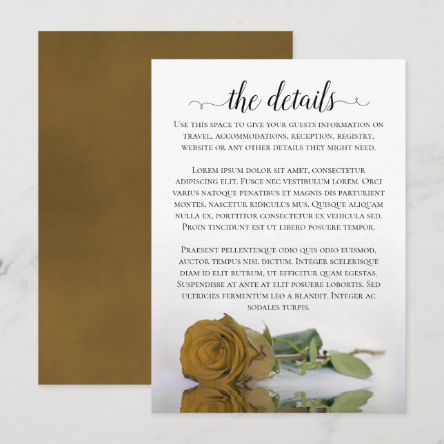 Cartão De Informações Detalhes do Casamento do Elegante Dourado Ochre Ro (Frente/Verso)