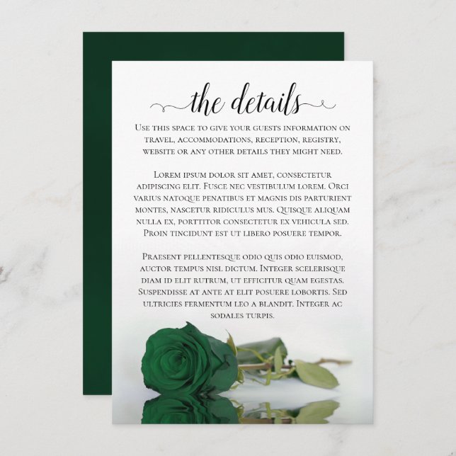 Cartão De Informações Detalhes do casamento do Elegante Emerald Green Ro (Frente/Verso)