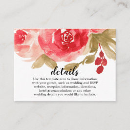 Cartão De Informações Detalhes do Casamento do Elegante Red Watercolor R