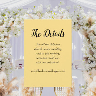Cartão De Informações Detalhes do Casamento do Estilo Simples Amarelo da