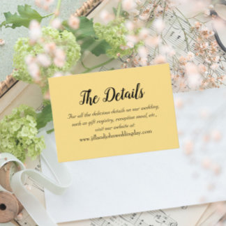 Cartão De Informações Detalhes do Casamento do Estilo Simples Amarelo da