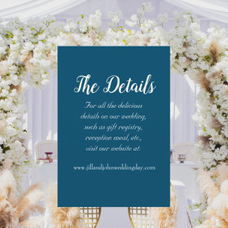 Cartão De Informações Detalhes do Casamento do Estilo Simples Azul Teal