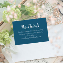 Cartão De Informações Detalhes do Casamento do Estilo Simples Azul Teal
