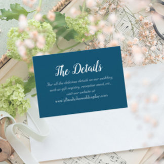 Cartão De Informações Detalhes do Casamento do Estilo Simples Azul Teal