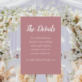 Cartão De Informações Detalhes do Casamento do Estilo Simples Dusty Rosa