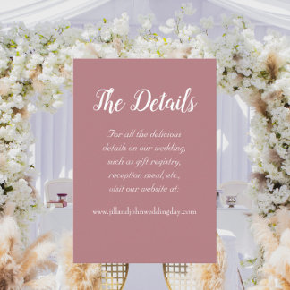 Cartão De Informações Detalhes do Casamento do Estilo Simples Dusty Rosa