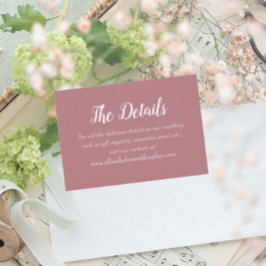 Cartão De Informações Detalhes do Casamento do Estilo Simples Dusty Rosa