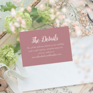 Cartão De Informações Detalhes do Casamento do Estilo Simples Dusty Rosa