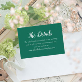 Cartão De Informações Detalhes do Casamento do Estilo Simples Emerald Gr
