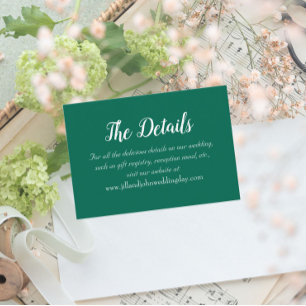 Cartão De Informações Detalhes do Casamento do Estilo Simples Emerald Gr