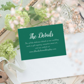 Cartão De Informações Detalhes do Casamento do Estilo Simples Emerald Gr