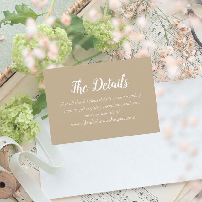Cartão De Informações Detalhes do Casamento do Estilo Simples Khaki (In Situ Wedding)