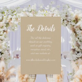 Cartão De Informações Detalhes do Casamento do Estilo Simples Khaki