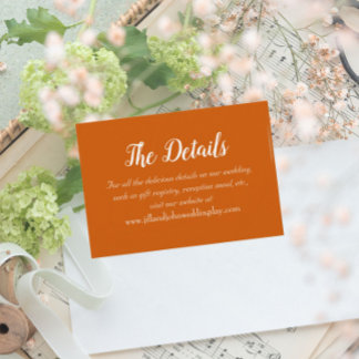 Cartão De Informações Detalhes do Casamento do Estilo Simples Laranja Qu
