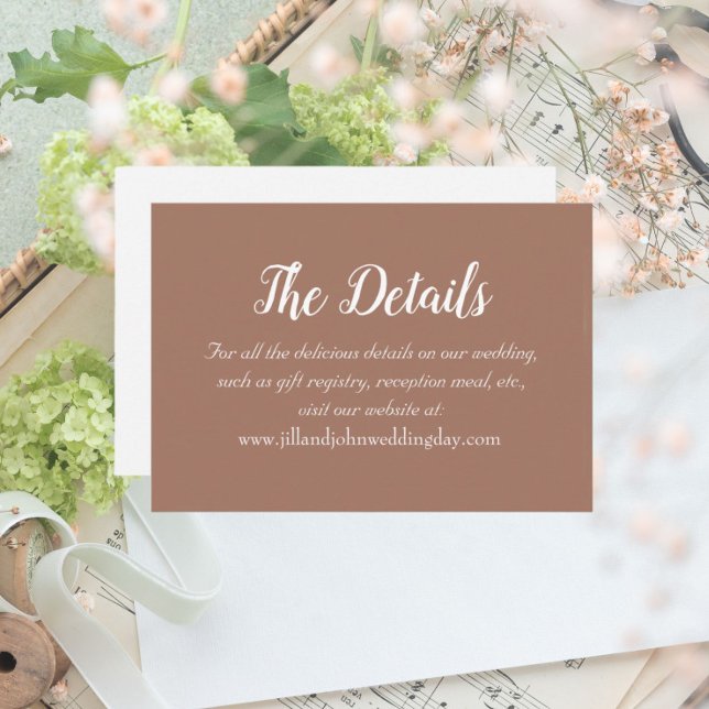 Cartão De Informações Detalhes do Casamento do Estilo Simples Mocha (In Situ Wedding)