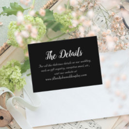 Cartão De Informações Detalhes do Casamento do Estilo Simples Preto