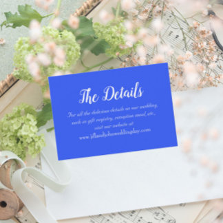 Cartão De Informações Detalhes do Casamento do Estilo Simples Real Azul