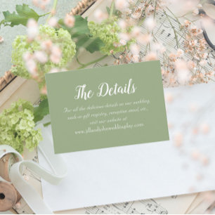 Cartão De Informações Detalhes do Casamento do Estilo Simples Verde Sage