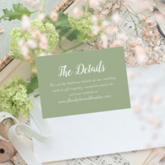 Cartão De Informações Detalhes do Casamento do Estilo Simples Verde Sage