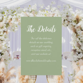 Cartão De Informações Detalhes do Casamento do Estilo Simples Verde Sage