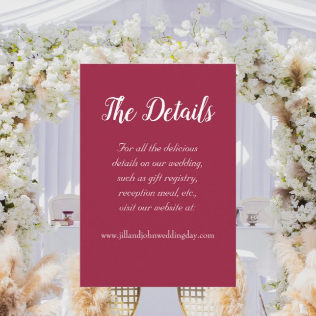 Cartão De Informações Detalhes do Casamento do Estilo Simples Vinho Verm (In Situ Wedding)