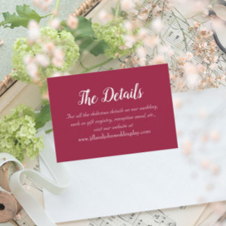 Cartão De Informações Detalhes do Casamento do Estilo Simples Vinho Verm