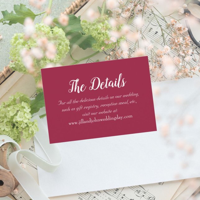 Cartão De Informações Detalhes do Casamento do Estilo Simples Vinho Verm (In Situ Wedding)