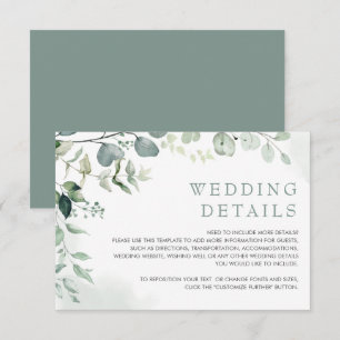 Cartão De Informações Detalhes do Casamento do Jardim Eucalyptus Greener