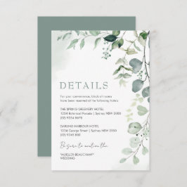 Cartão De Informações Detalhes do Casamento do Jardim Eucalyptus Verde S