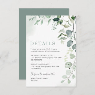 Cartão De Informações Detalhes do Casamento do Jardim Eucalyptus Verde S