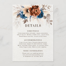 Cartão De Informações Detalhes do Casamento do Marinho Terracotta Blue P