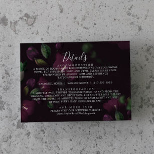 Cartão De Informações Detalhes do Casamento do Padrão de Blooms Roxo Moo