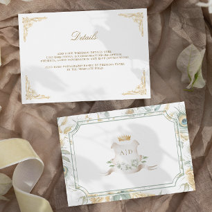 Cartão De Informações Detalhes do Casamento do Pavão Real Indiano Gold C
