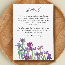 Cartão De Informações Detalhes do casamento do script Iris de aquarela e