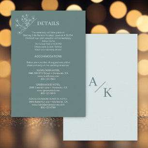 Cartão De Informações Detalhes do Casamento do Teal Floral Elegante