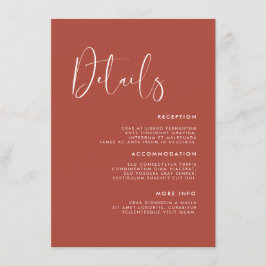 Cartão De Informações Detalhes do casamento do Terracotta Elegante e mod